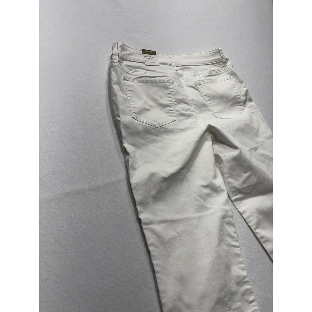 Chico's Womens 6 White Paisley Stretch Girlfriend Slim Ankle Jeans Raw Hem NEW - Picture 16 of 16